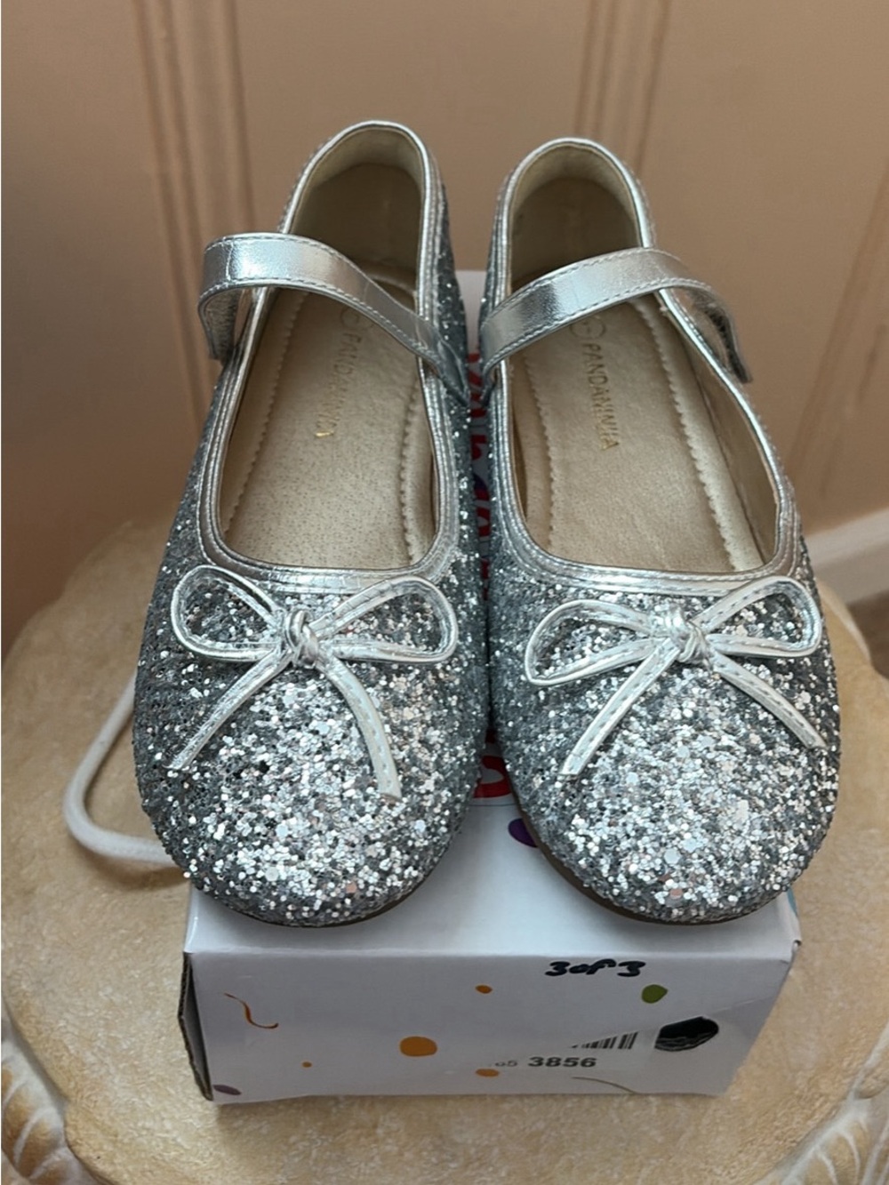 Girls Pandaninjia Silver Glitter Mary Jane Girls' Shoes with Bow